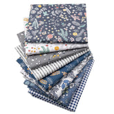 Lot de 8 Fat Quarters bleus à imprimé floral, 40 x 50 cm